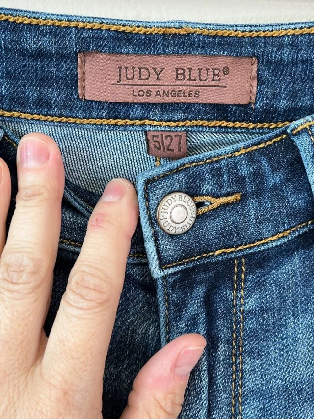 Judy Blue Boyfriend Fit Jeans Size 5/27 Stretch Cuffed Dark Wash